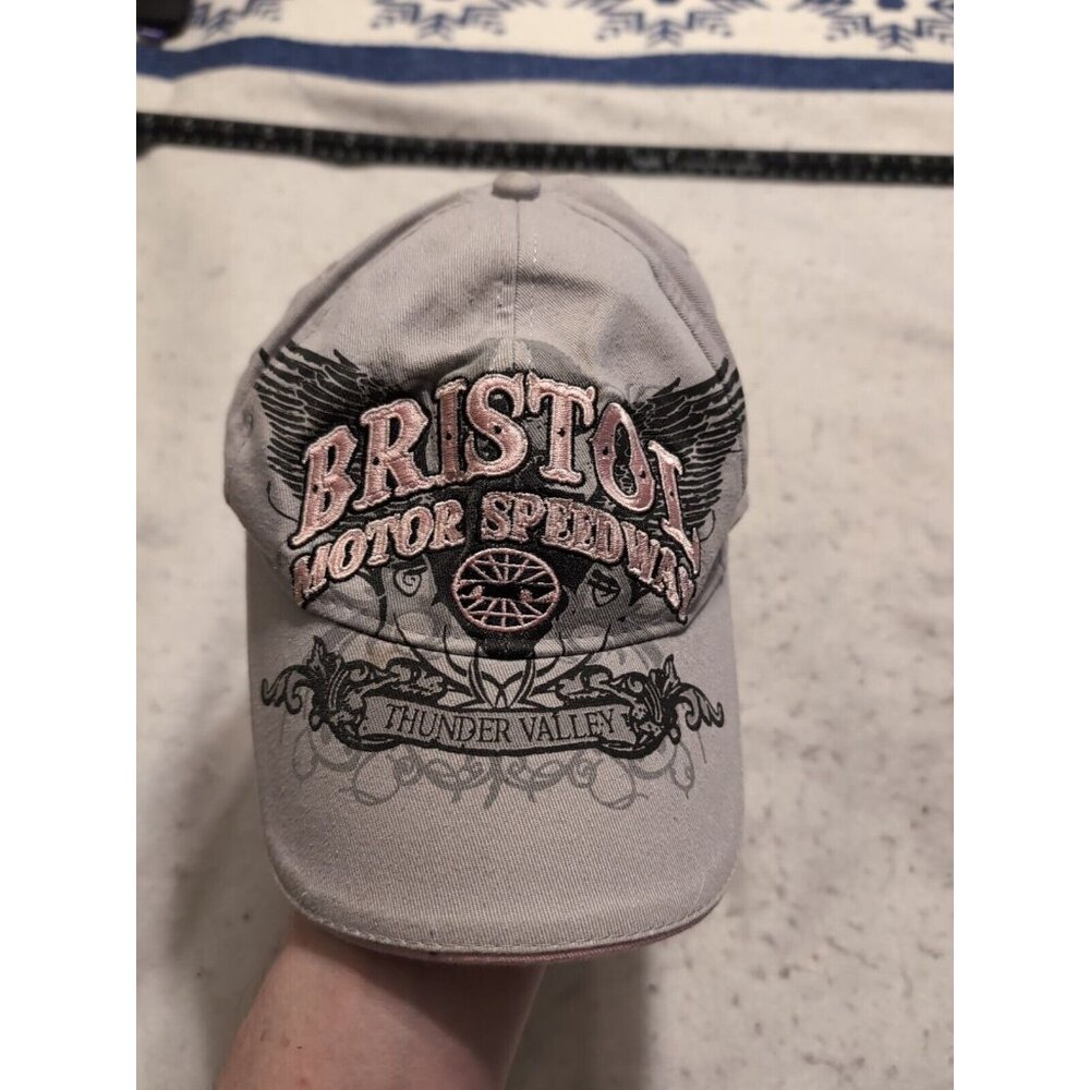 Bristol Motor Speedway Thunder Valley Gray Adjustable Ball Cap Hat Pink Letters